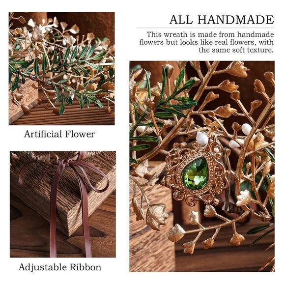 Woodland Fairy Flower Crown Feminine Handmade Leaf Elf Headband for Cosplay main image 4